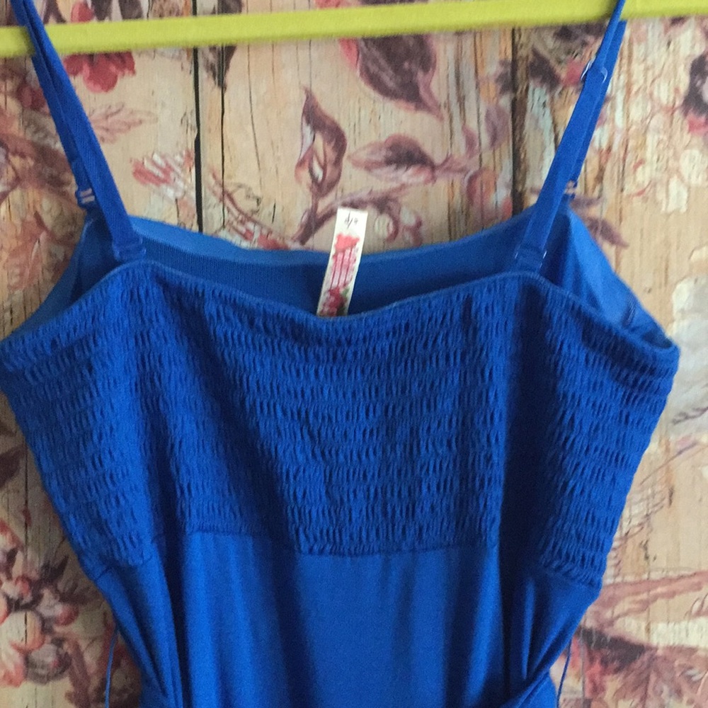 FREE PEOPLE BOHO DRESS STRETCH COBALT BLUE RUFFLE SUN DRESS S - Picture 8 of 8